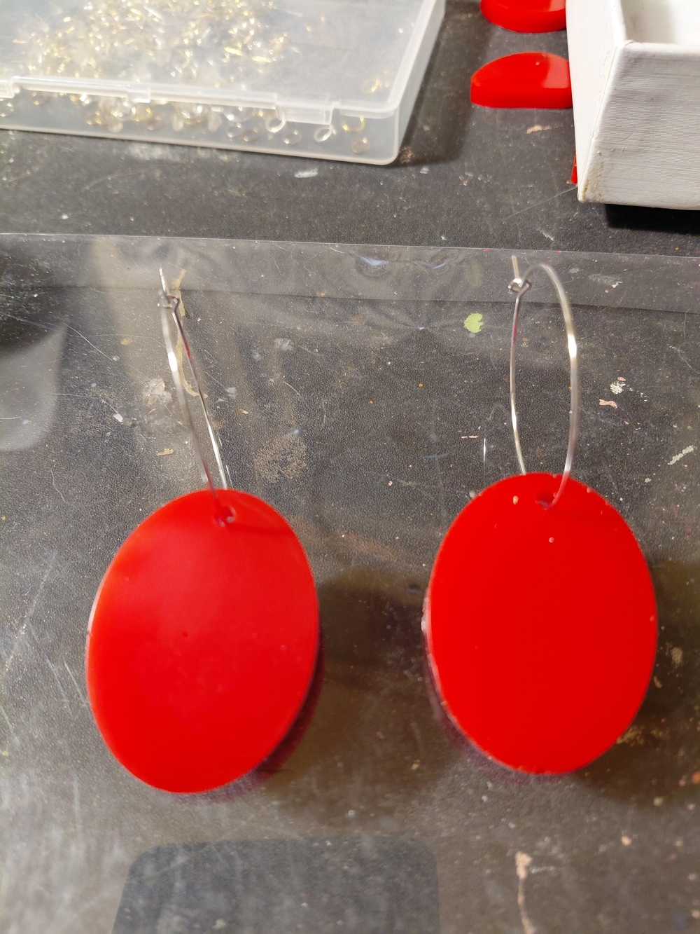 Vibrant Red Oval Hoop Earrings - Women Jewelry